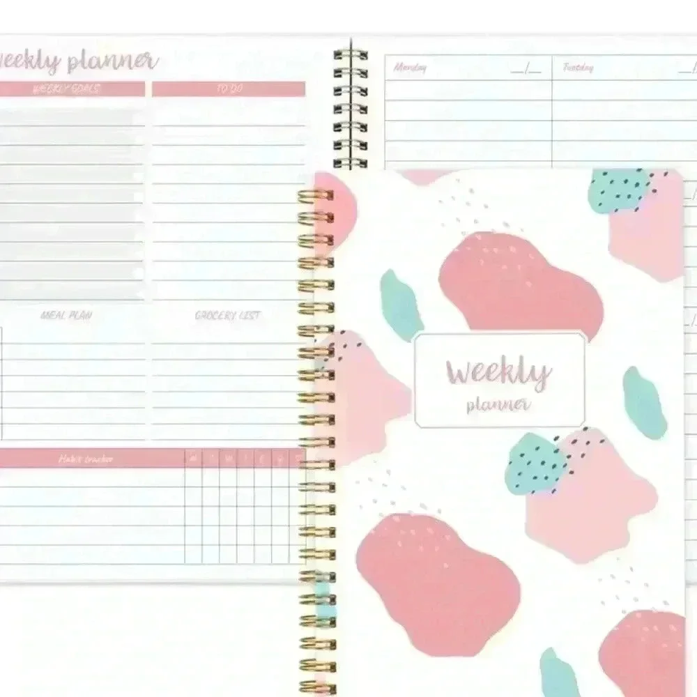 Weekly Planner and Pink Series Highlighter Pen Set Bundle